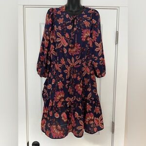 Floral Long Sleeve Dress in Navy and Multicolor Floral Pattern